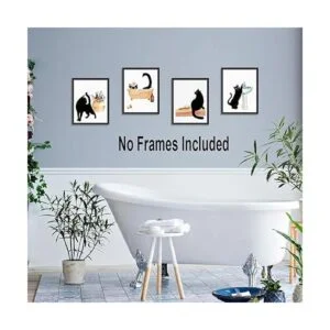 LHIUEM Decoración de baño de gato negro divertido arte de_5