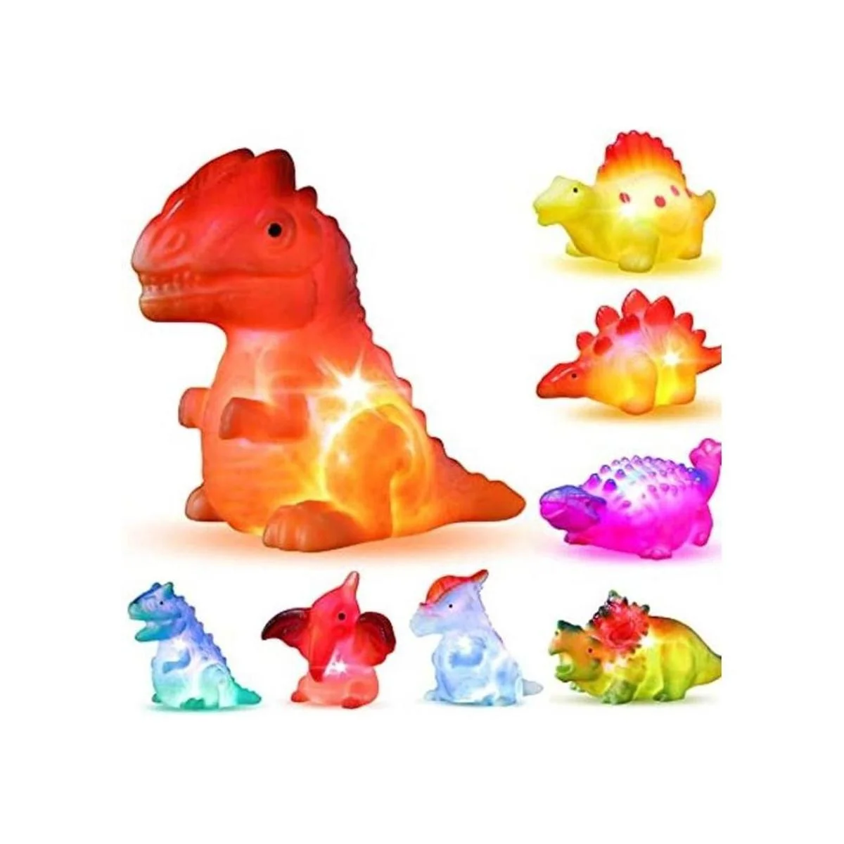 Paquete de 8 juguetes de baño de dinosaurio iluminados sin_1