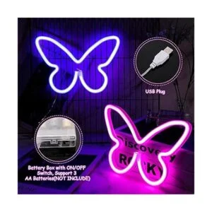 2 letreros de mariposa de neón con luces LED de mariposa_3