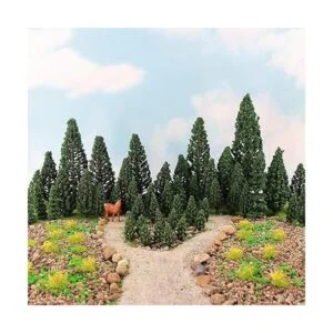 52pcs Modelo Pinos Verdes Pines De Plástico Para Bosque HO_3