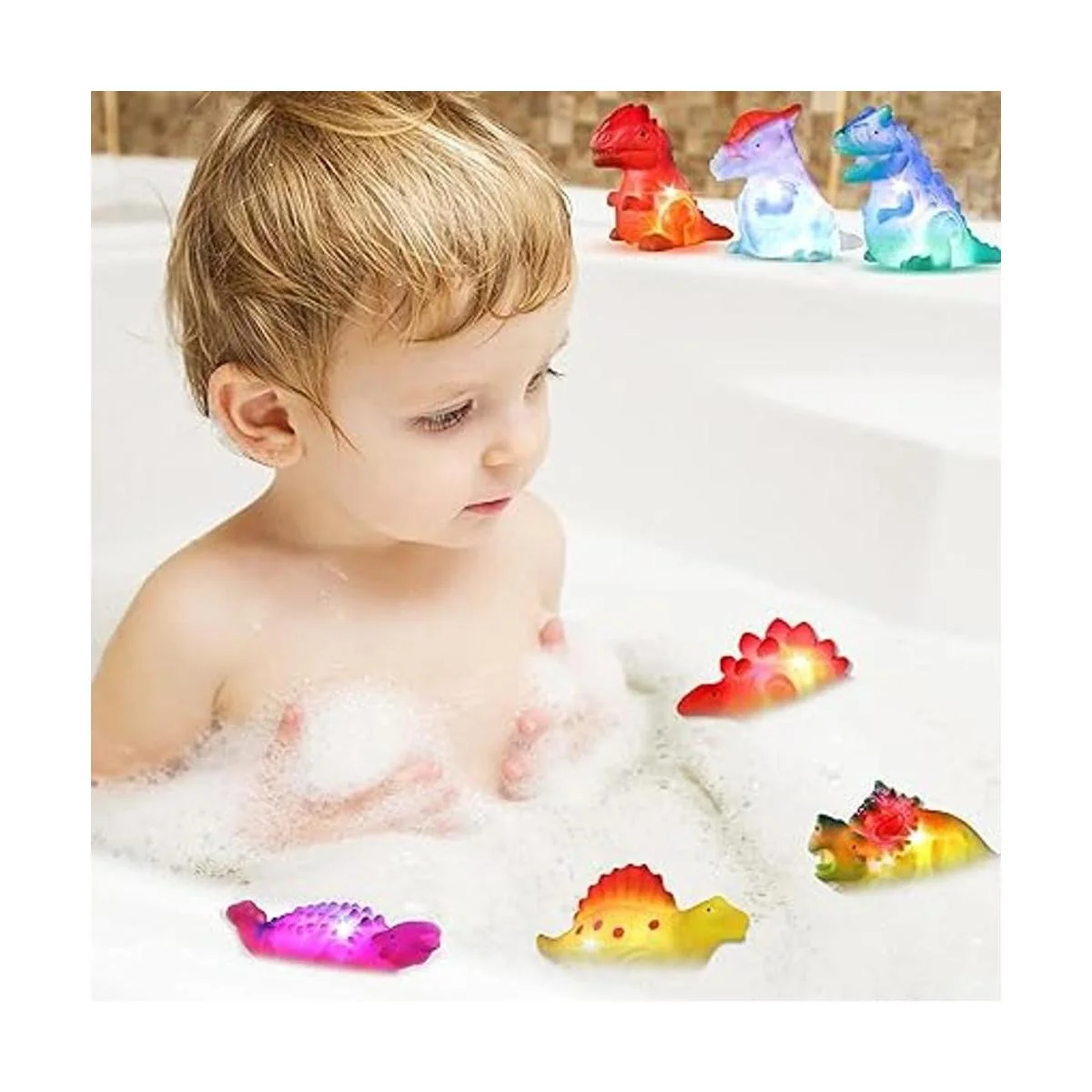 Paquete de 8 juguetes de baño de dinosaurio iluminados sin_2