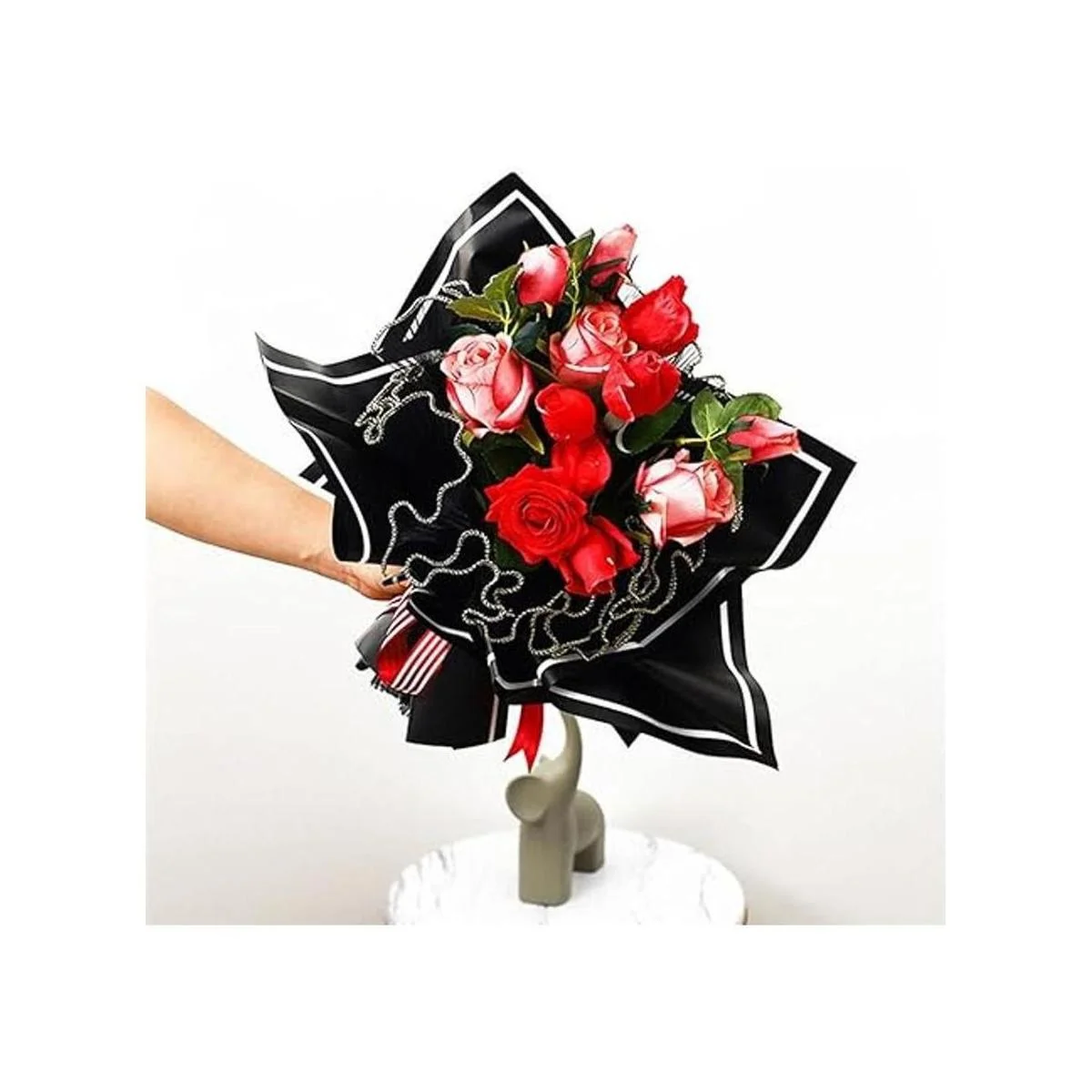 Ramo de papel de malla de envoltura de flores frescas_4