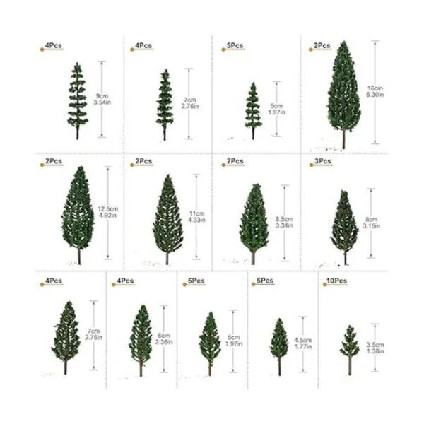 52pcs Modelo Pinos Verdes Pines De Plástico Para Bosque HO_5