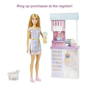 Barbie Set de juegos de helados con muñeca rubia de 12_5