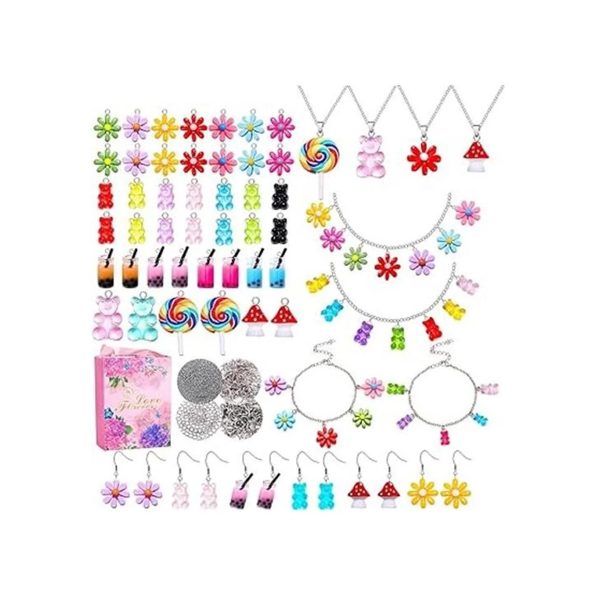 HSWE Juego de 263 pulseras con dije colorido oso de_1