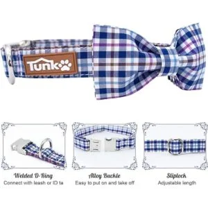 Collar de perro con pajarita elegante a cuadros suave y_2