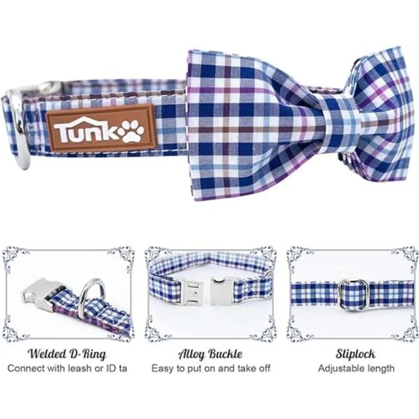 Collar de perro con pajarita elegante a cuadros suave y_2