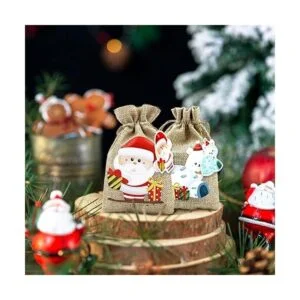 WorldBazaar Bolsas de regalo pequeñas de yute de Navidad_7