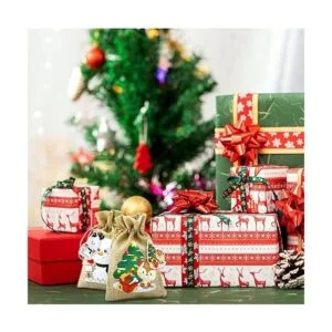 WorldBazaar Bolsas de regalo pequeñas de yute de Navidad_6