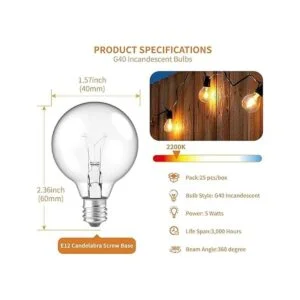 Meconard Bombillas de repuesto G40 E12 con base de rosca_2