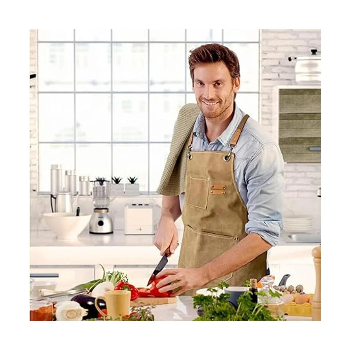 Delantal de chef delantal de lona de algodón con_2