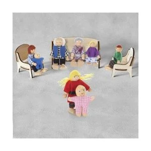 Casa de muñecas de madera familia de 8 pequeñas figuras_5