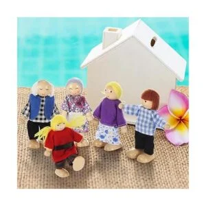Casa de muñecas de madera familia de 8 pequeñas figuras_4