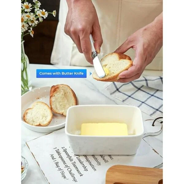 Mantequera grande de porcelana con tapa y cuchillo para_4