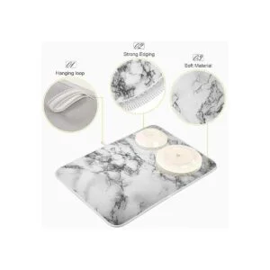 Tapete de secado de platos de mármol negro y gris de 16 x_4