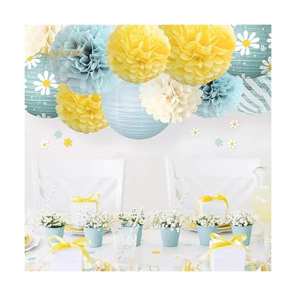 NICROLANDEE 12 faroles de papel de margaritas amarillas y_6