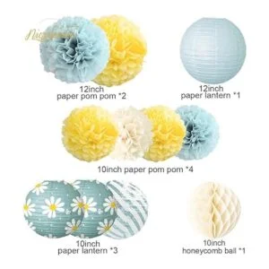 NICROLANDEE 12 faroles de papel de margaritas amarillas y_3