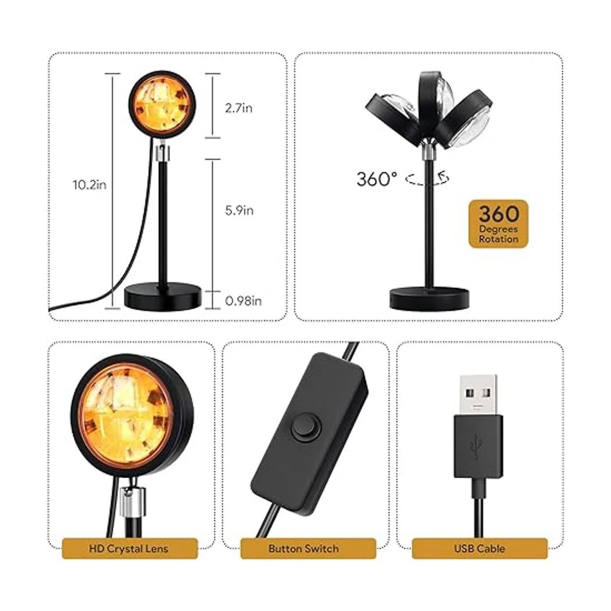 Lámpara de puesta de sol con luces LED de proyección con_7