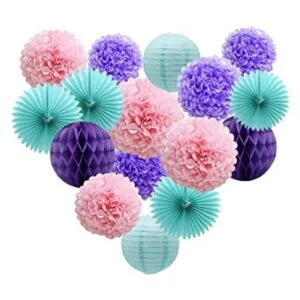 Decoraciones de fiesta color verde lavanda morado rosa_1