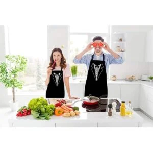 Beabes Delantal de cocina para hombre color negro y blanco_2