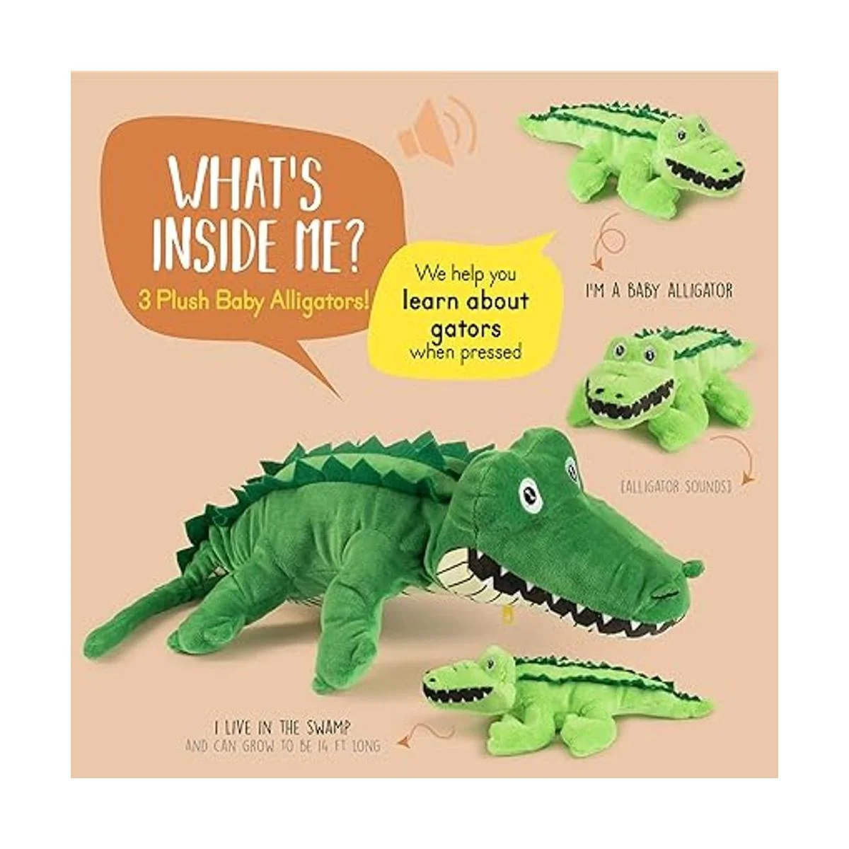 Mamá de peluche parlante con 3 caimanes en su abdomen_2