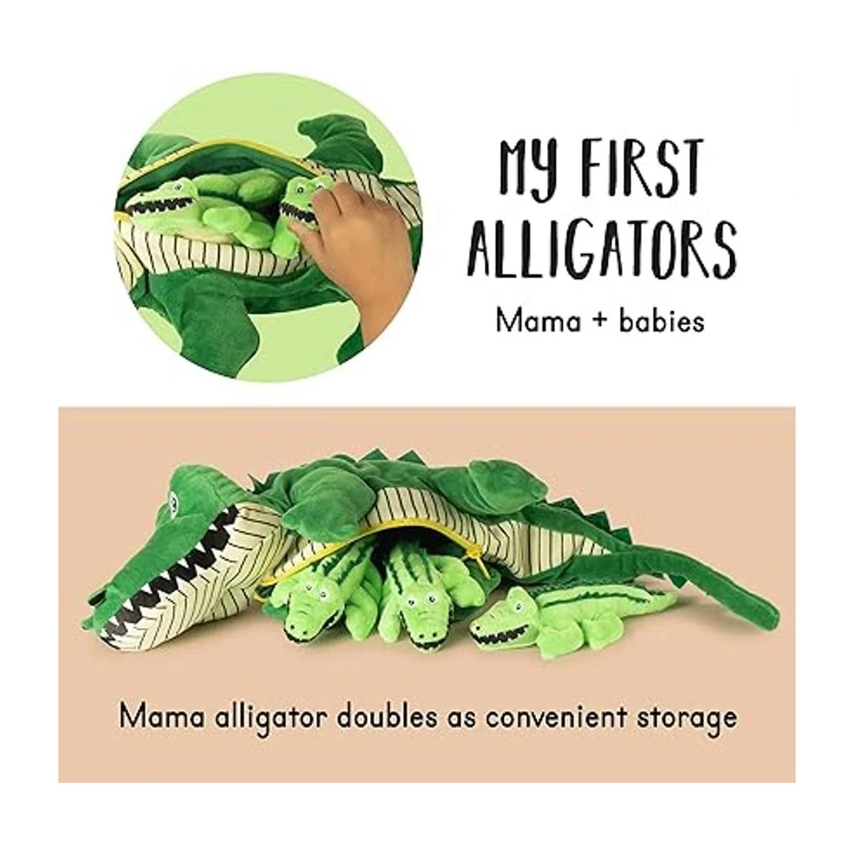 Mamá de peluche parlante con 3 caimanes en su abdomen_3