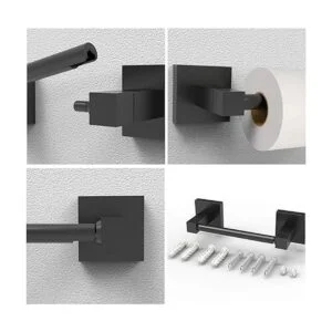 Ruacq Soporte de papel higiénico negro mate soporte de_4