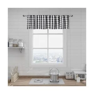 Cortinas de cenefa con lazo a cuadros negros y blancos_2