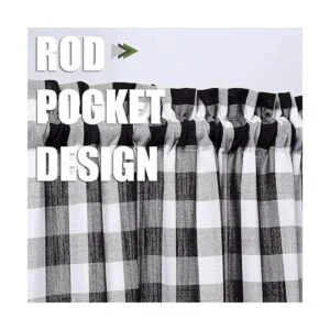 Cortinas de cenefa con lazo a cuadros negros y blancos_3