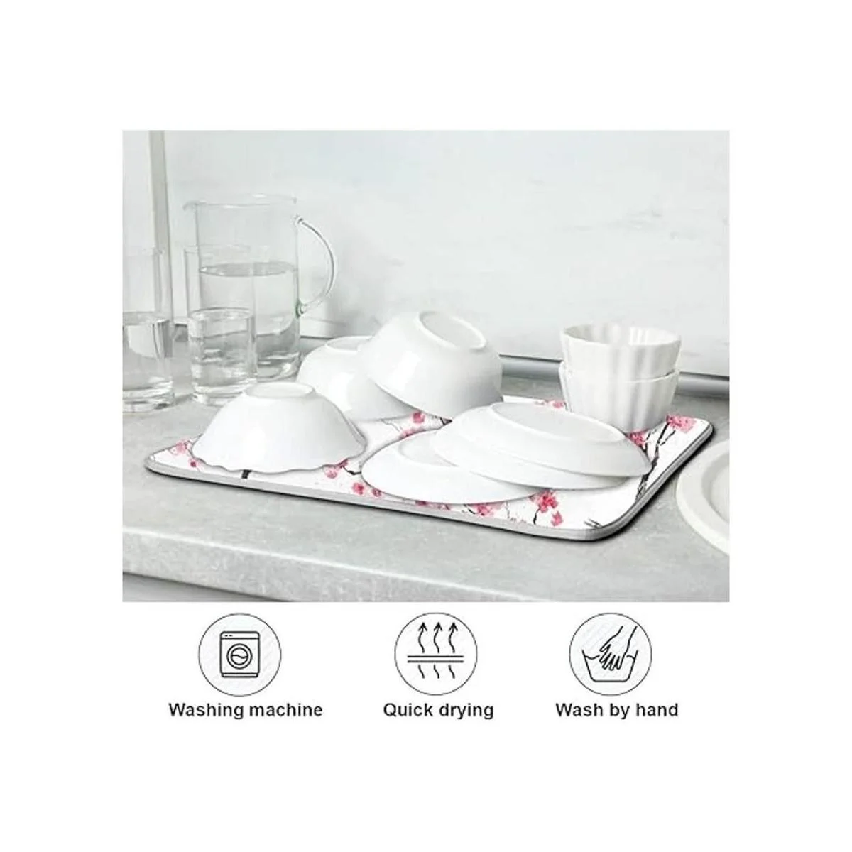 Estera de secado de platos con flores de cerezo 6.3 x 7.1_7
