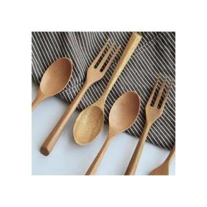 Kyien Juego de 6 cucharas y tenedores para sopa de madera_3