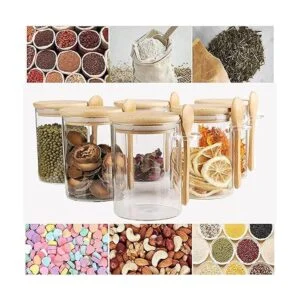 2 recipientes de vidrio de 17 onzas con tapa hermética de_5