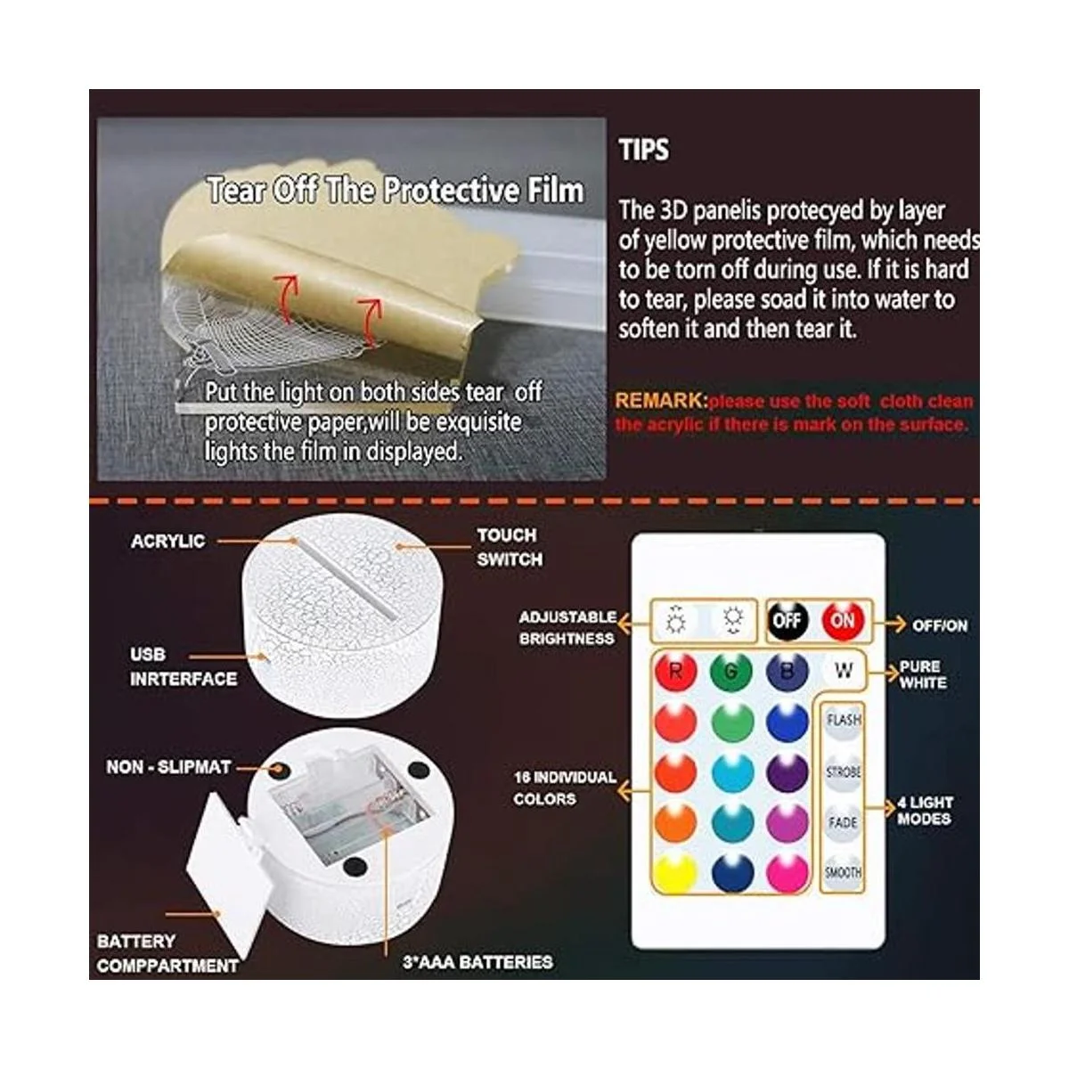 TriPro Lámpara de mesa con diseño de búho en 3D para_4