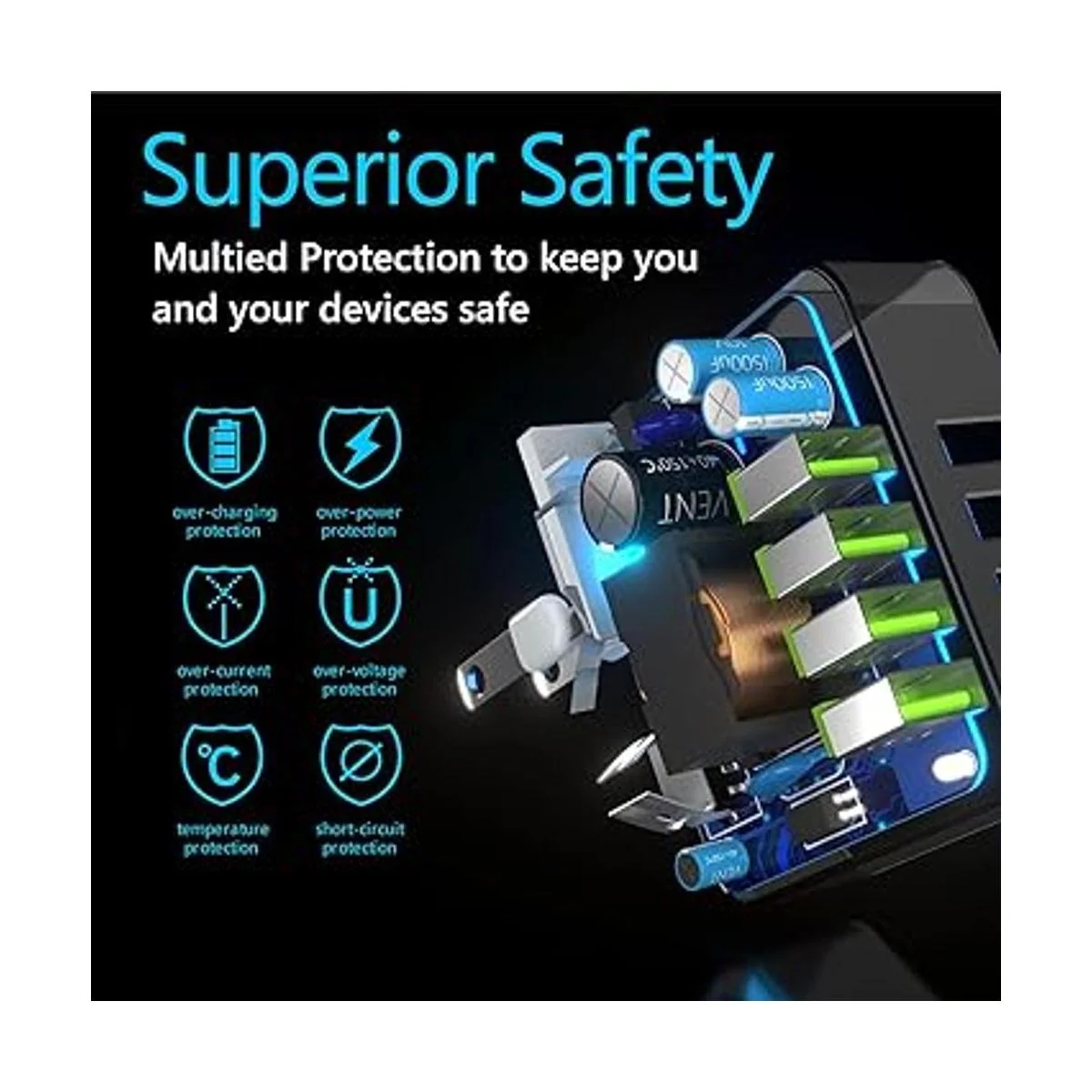 Cargador de pared USB múltiple MANTO 4.4A22W 4 puertos_5