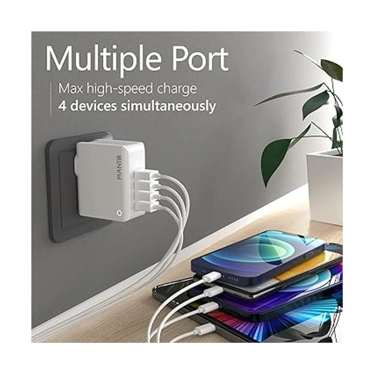 Cargador de pared USB múltiple MANTO 4.4A22W 4 puertos_2