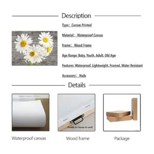 Cuadro de flores de margaritas blancas para dormitorio_3