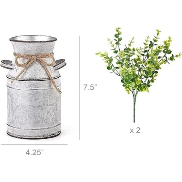 Dahey Jarrón de flores de metal con eucalipto artificial_6