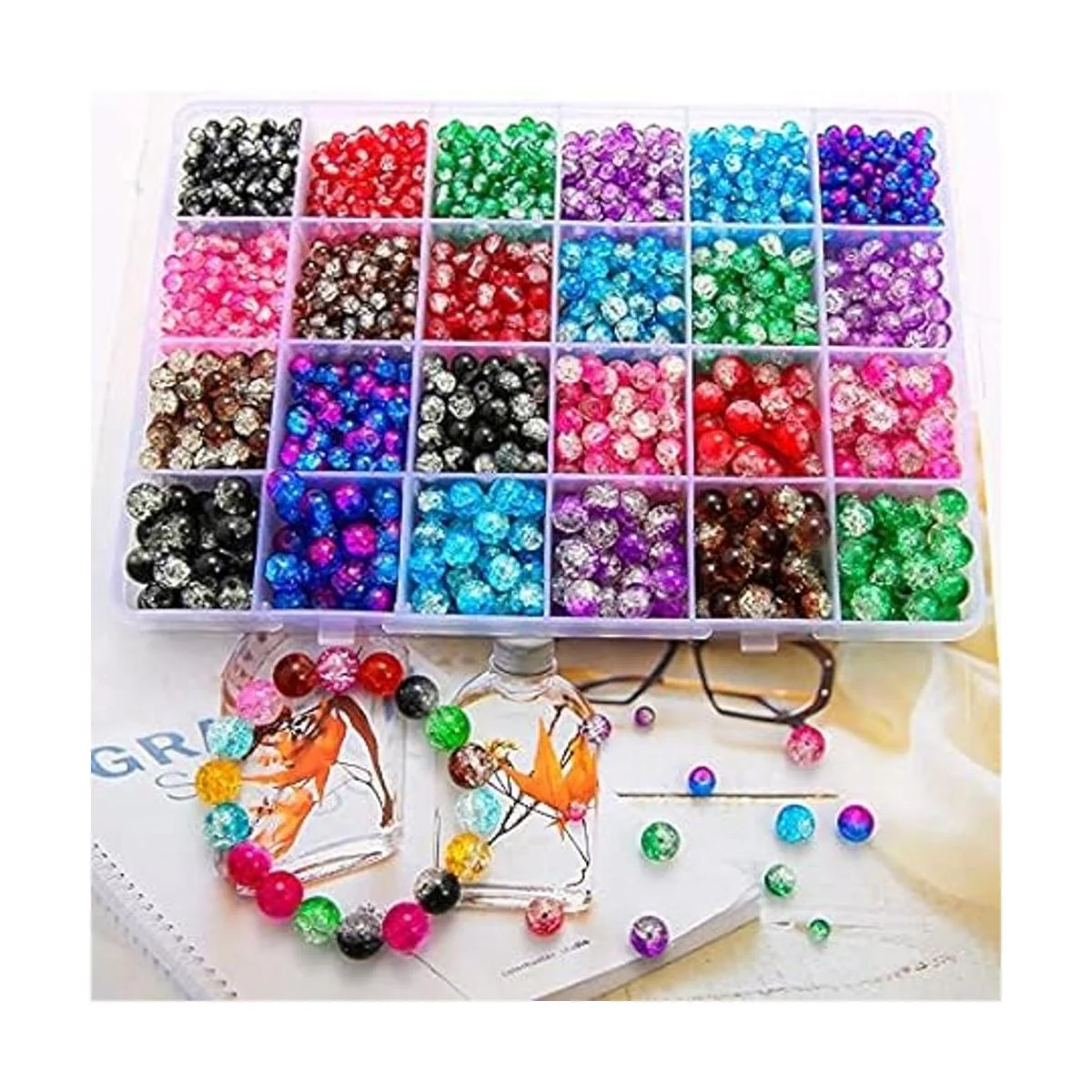 Huisipool 1920 cuentas de vidrio de 8 colores para hacer_5