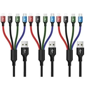 Paquete de 3 cables de carga USB 4A Minlu 4 en 1 cable de_1