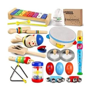 LOOIKOOS Juego de instrumentos musicales de madera para_1