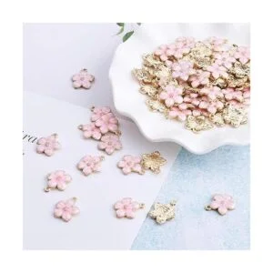 Beadthoven 100 colgantes de esmalte de flores rosadas_5