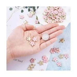 Beadthoven 100 colgantes de esmalte de flores rosadas_4