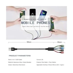 Paquete de 3 cables de carga USB 4A Minlu 4 en 1 cable de_5