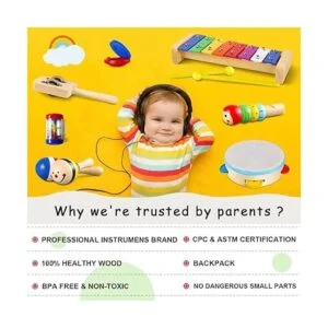 LOOIKOOS Juego de instrumentos musicales de madera para_5