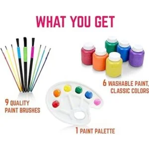 Pintura lavable para niños 6 unidades 9 pinceles paleta_2