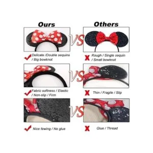 Diademas de lazo con orejas de ratón 2 piezas de diadema_4