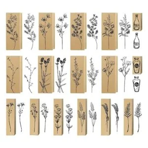 16 sellos de goma de madera para flores y plantas sellos_1