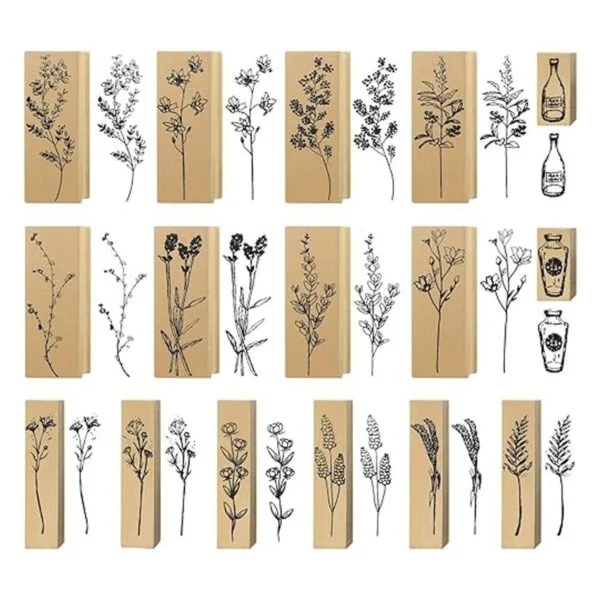 16 sellos de goma de madera para flores y plantas sellos_1