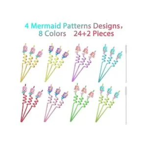 24 pajitas reutilizables de sirena para niños y niñas_6