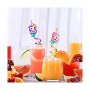 24 pajitas reutilizables de sirena para niños y niñas_3